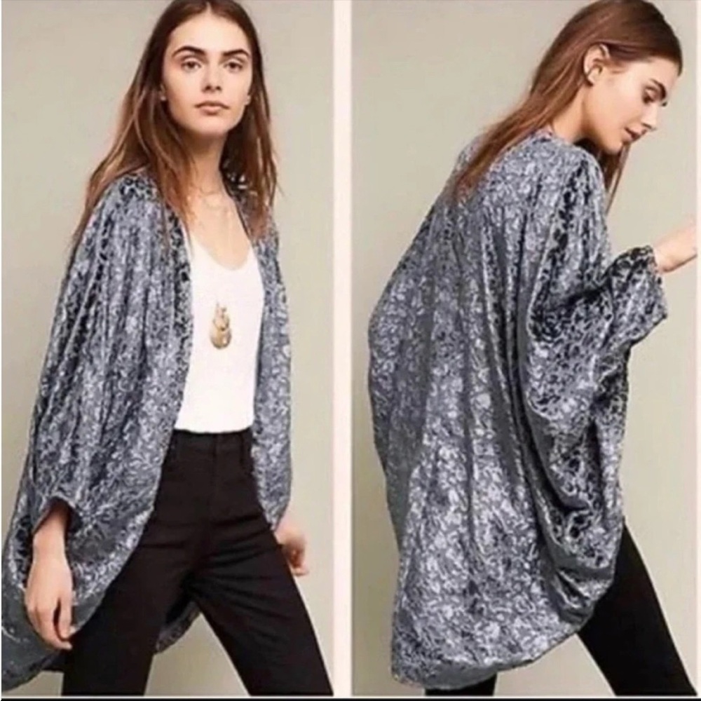 Feathers by Tolani Boho Open Cocoon Crushed Velvet Burnout Cardigan One Size